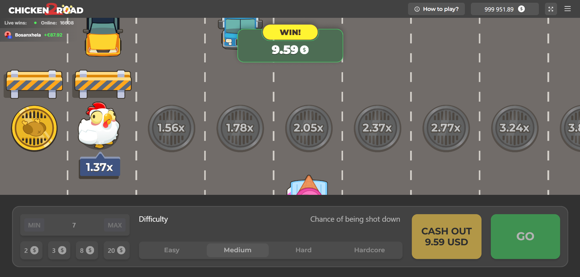 Cash out na Medium v Chicken Road 2
